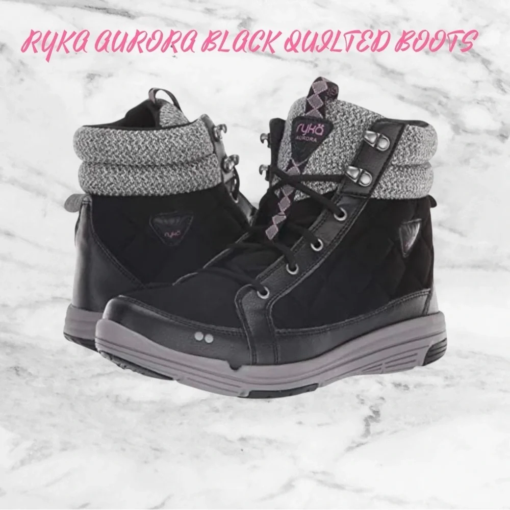 🌸RYKA AURORA BLACK QUILTED BOOTS